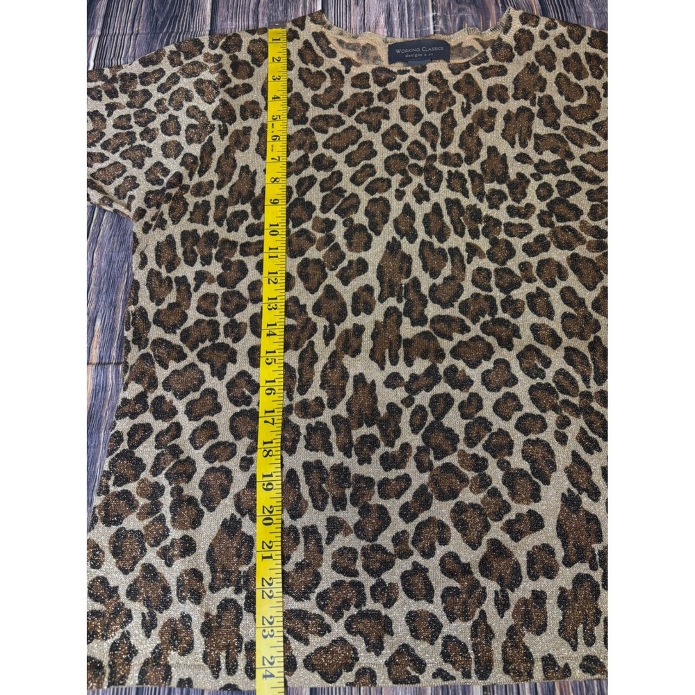 Working Classics Leopard Print Metallic Knit Top Women Size 14/16 Short Sleeve - Picture 4 of 9